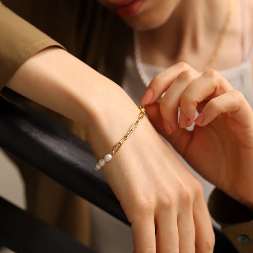 N140 stainless half pearl bracelet