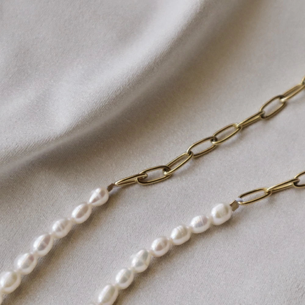 N113 stainless half pearl necklace