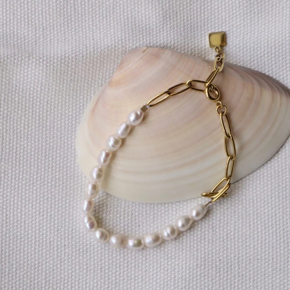 N140 stainless half pearl bracelet