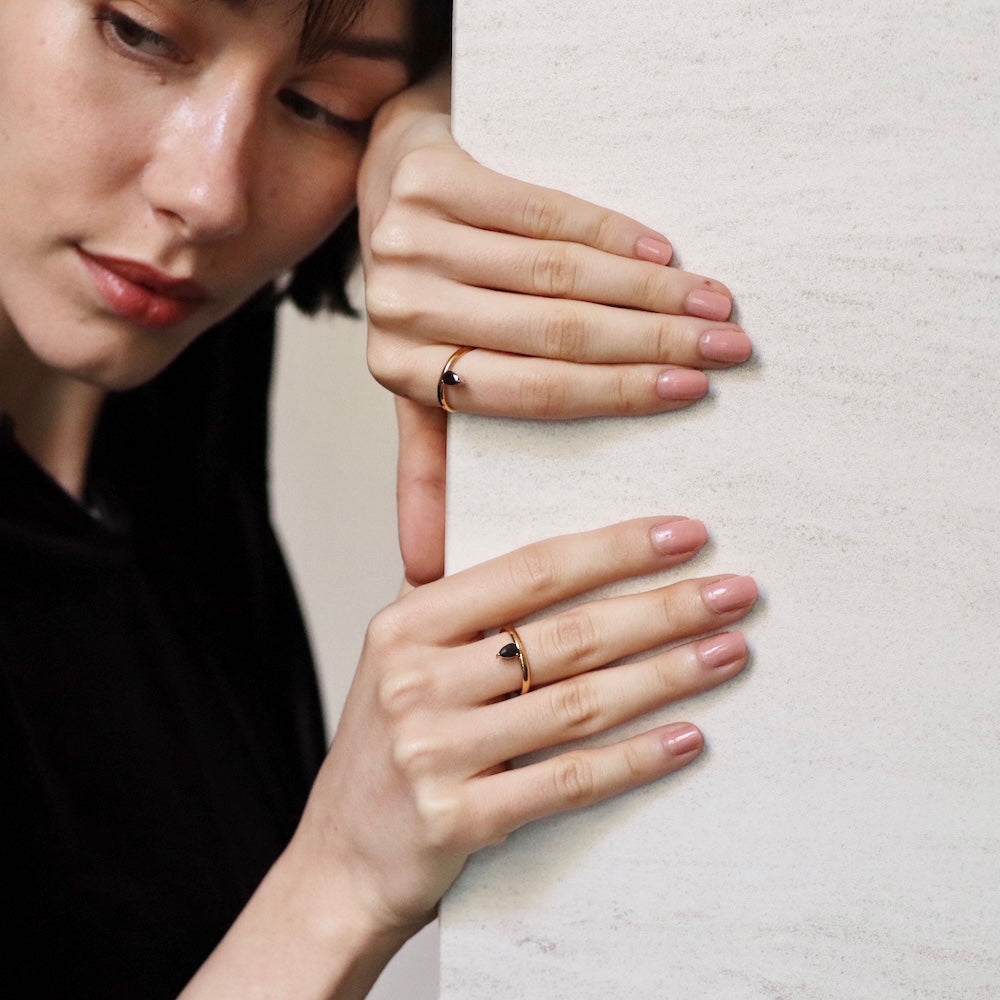 R043 stainless black stone ring