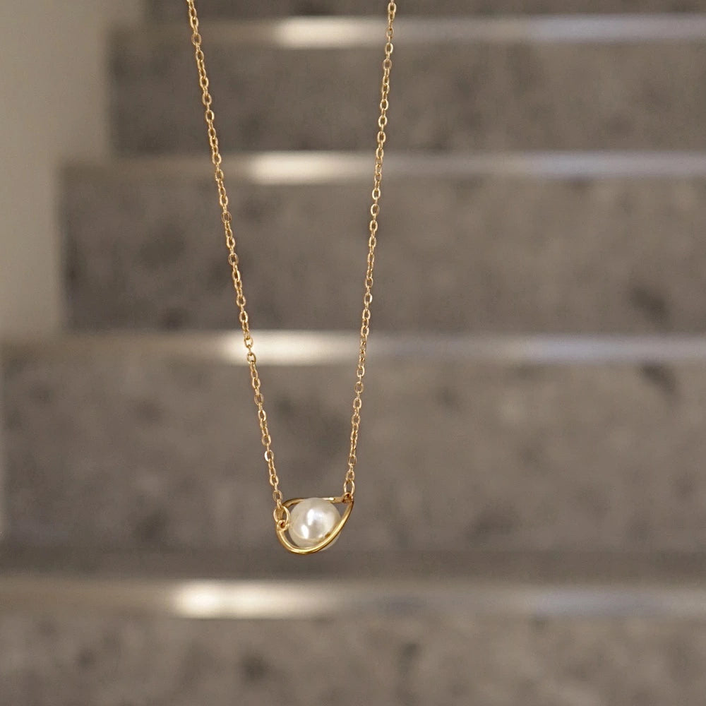 N195 stainless saturn pearl necklace