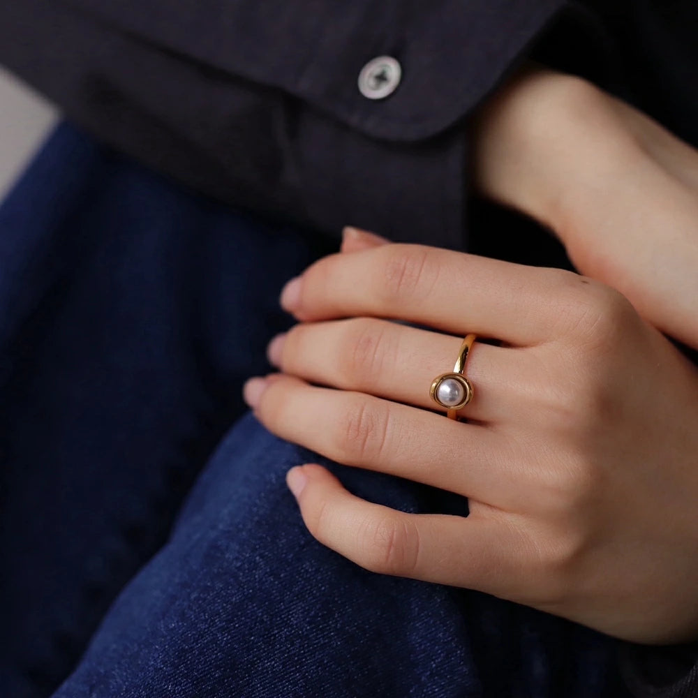 R049 stainless casual pearl ring
