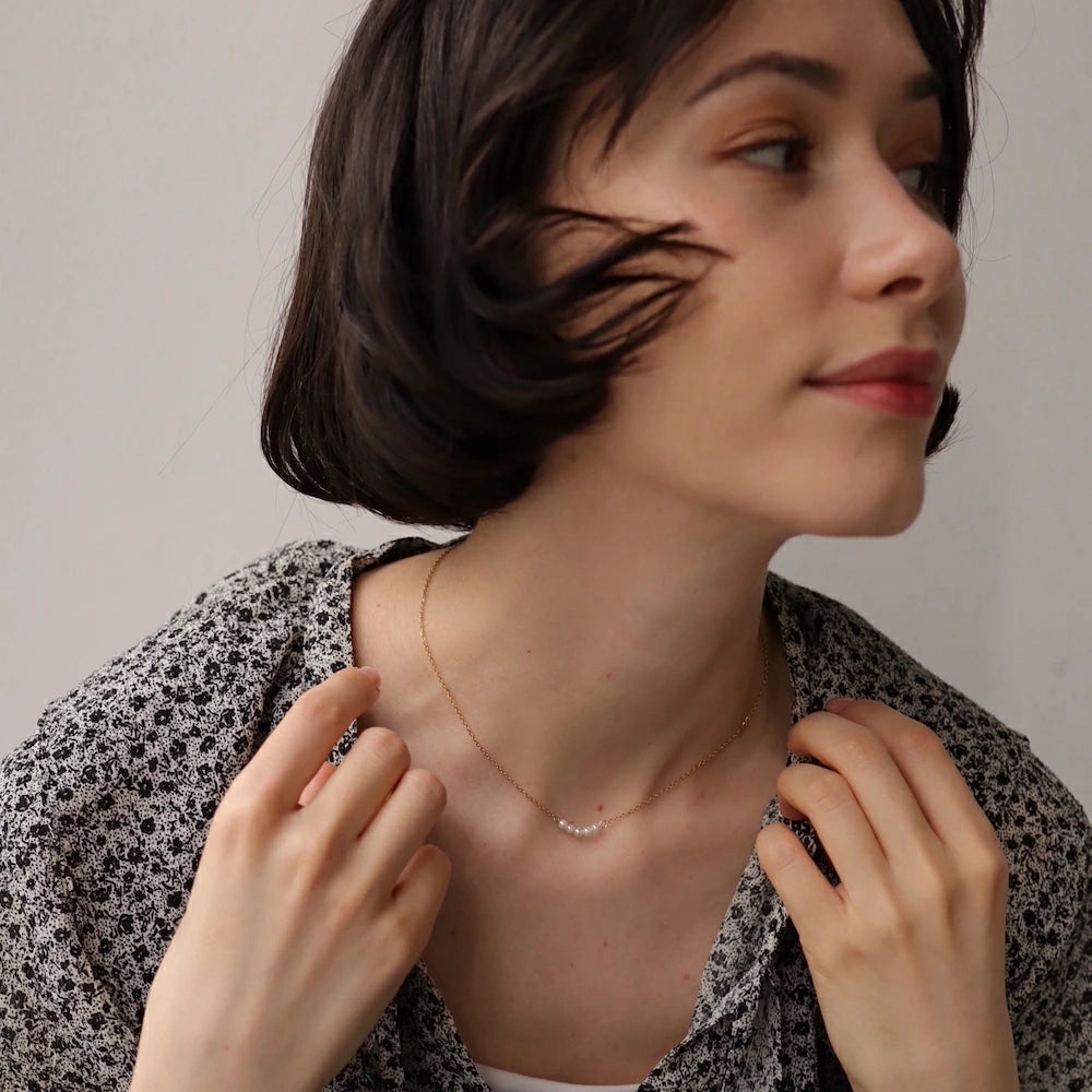 N197 stainless seed pearl delicate necklace