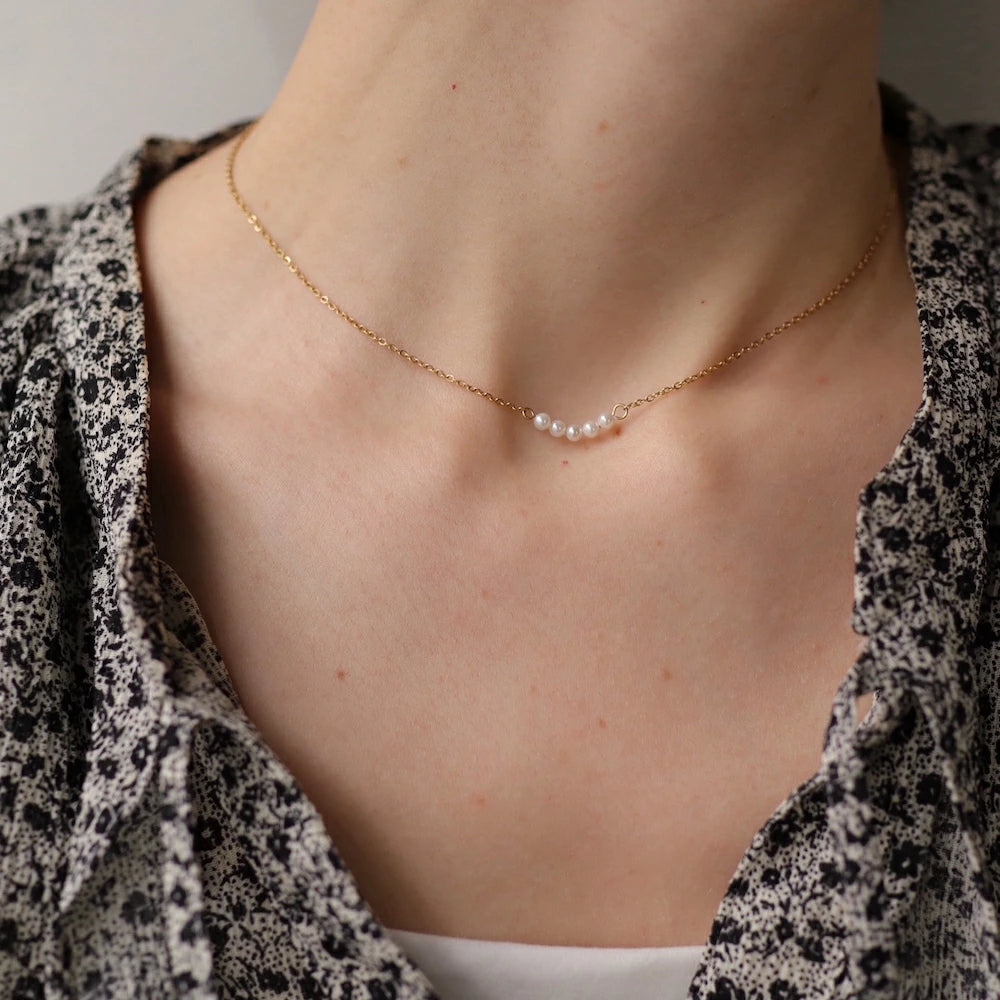 N197 stainless seed pearl delicate necklace