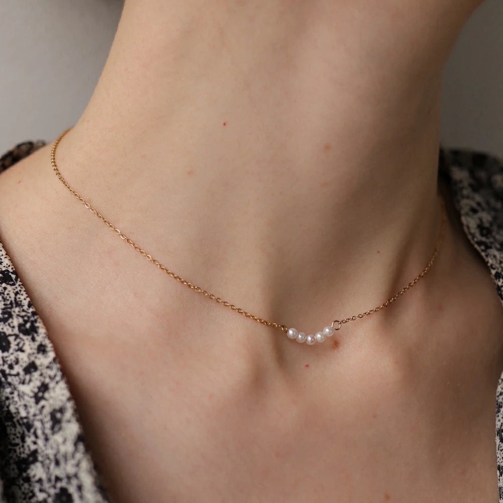 N197 stainless seed pearl delicate necklace