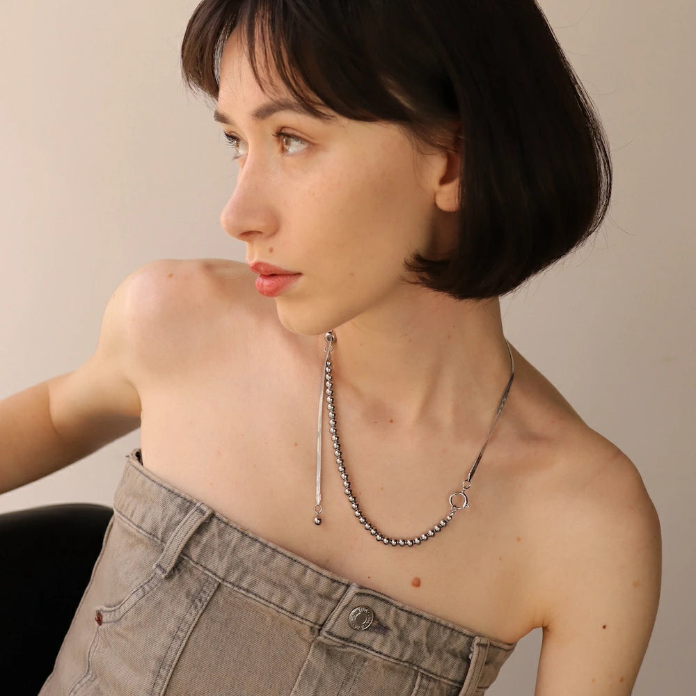 N049 stainless 2way oversized necklace