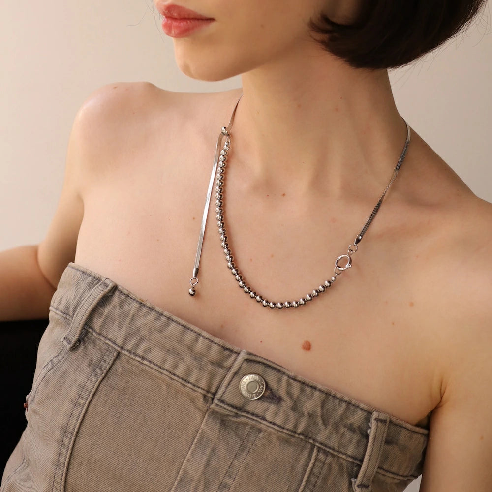 N049 stainless 2way oversized necklace