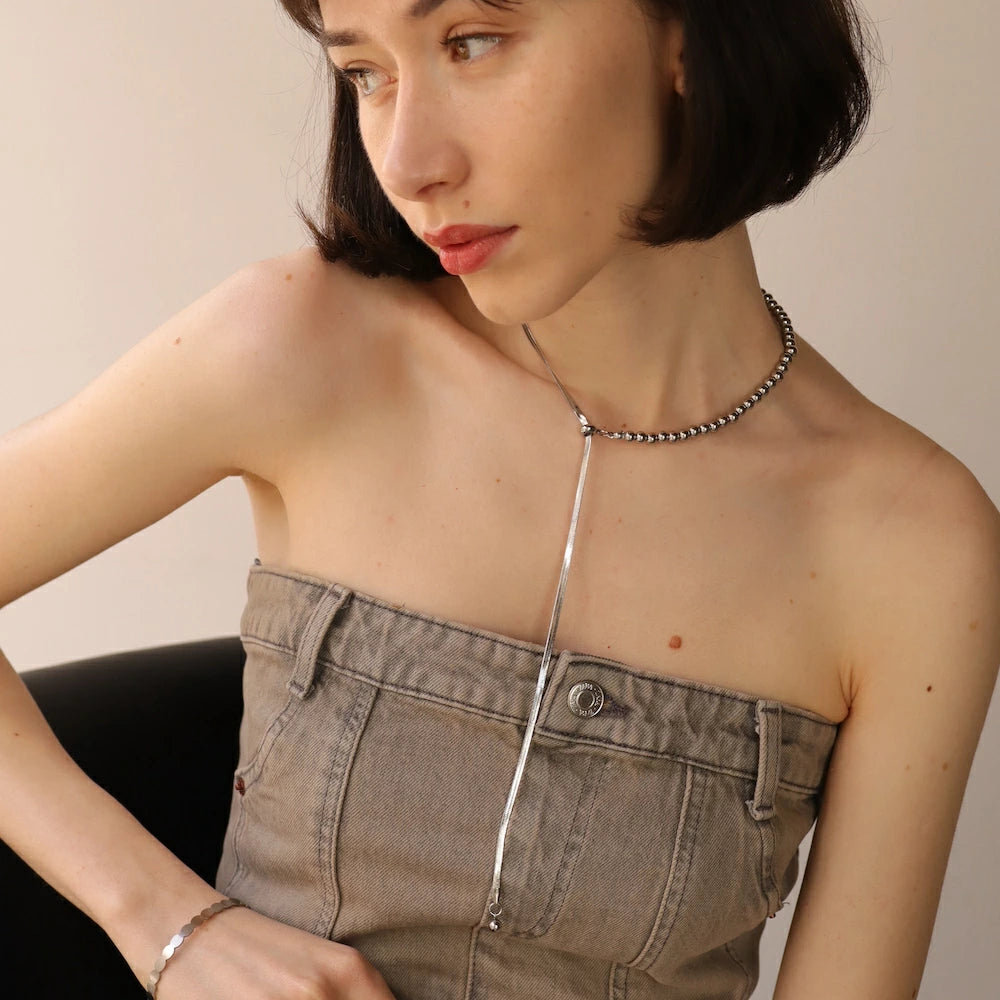 N049 stainless 2way oversized necklace