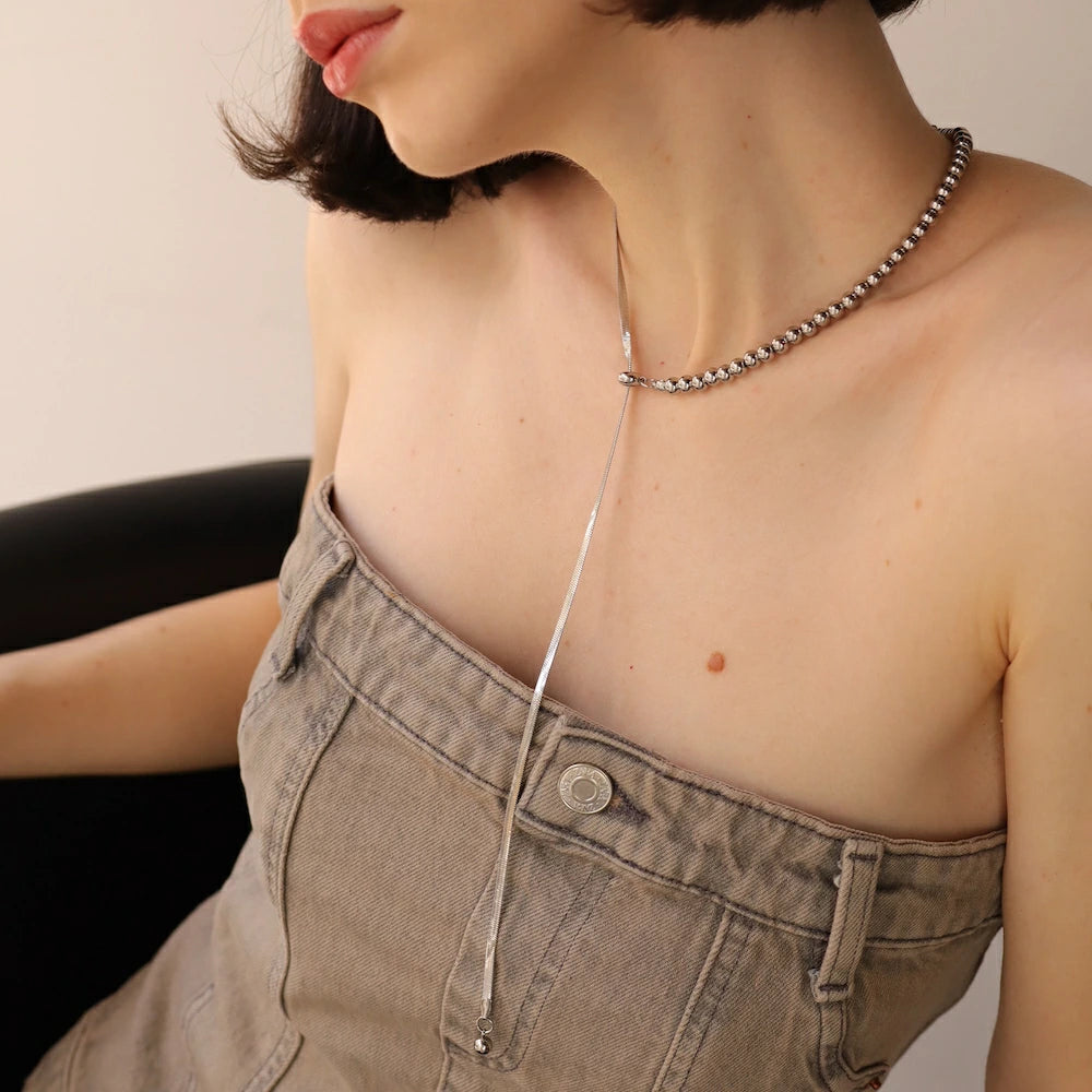 N049 stainless 2way oversized necklace