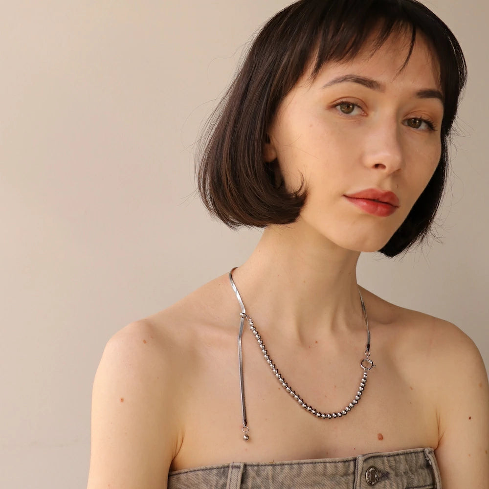 N049 stainless 2way oversized necklace