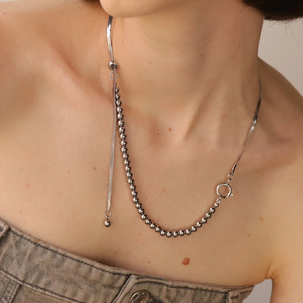 N049 stainless 2way oversized necklace