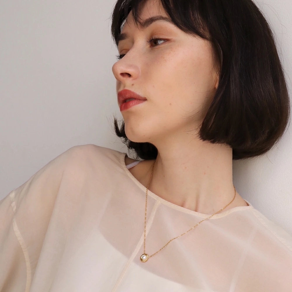N209 stainless pearl pendant necklace