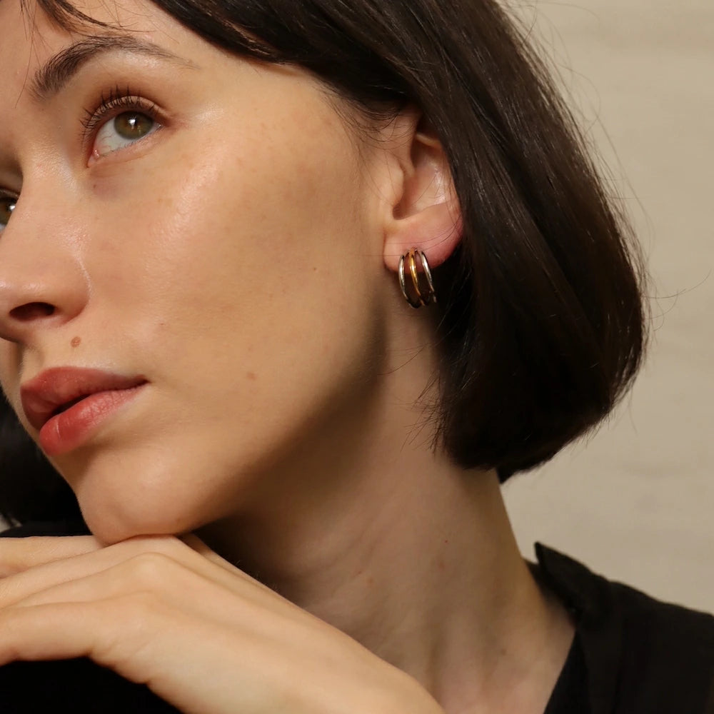 P409 stainless bi-color triple line hoop pierce