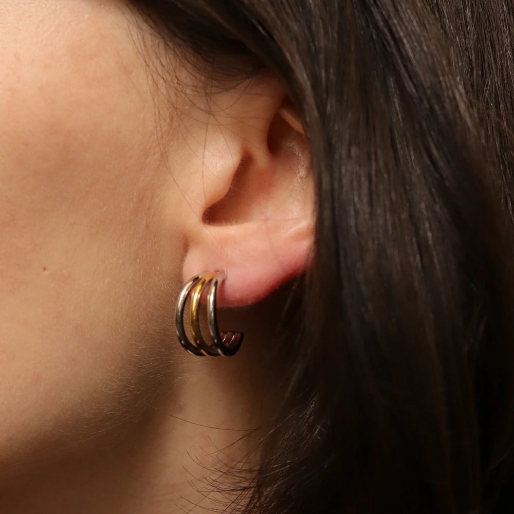 P409 stainless bi-color triple line hoop pierce