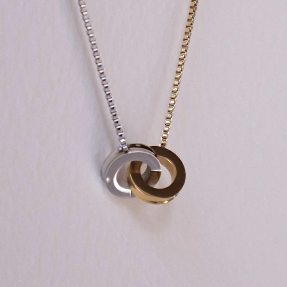 N210 stainless bi-color ring necklace