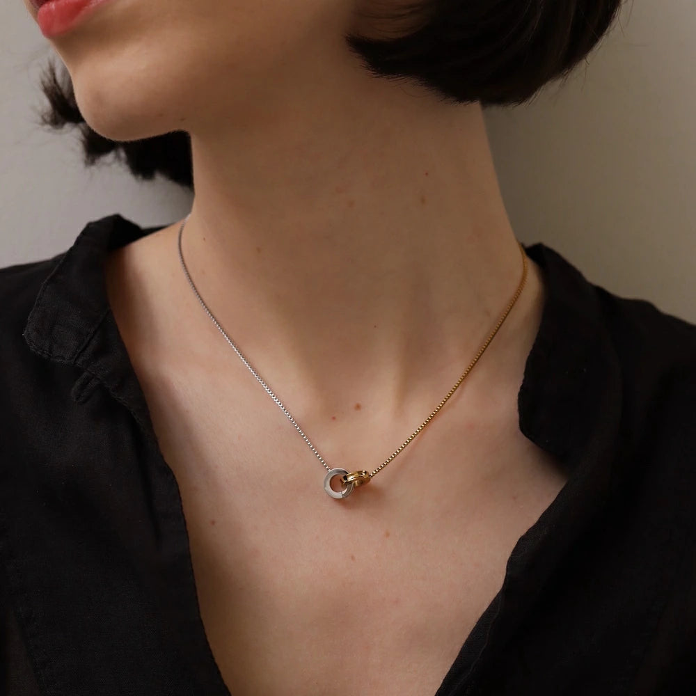 N210 stainless bi-color ring necklace