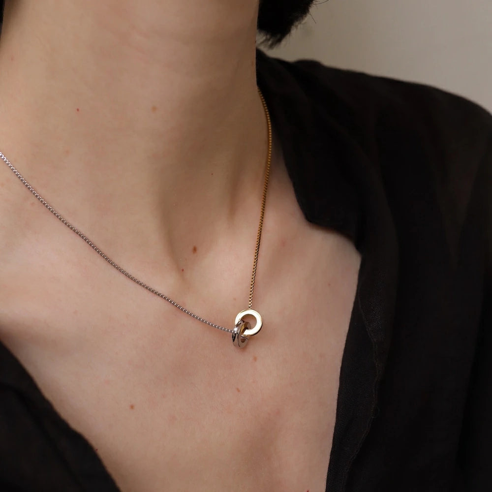 N210 stainless bi-color ring necklace