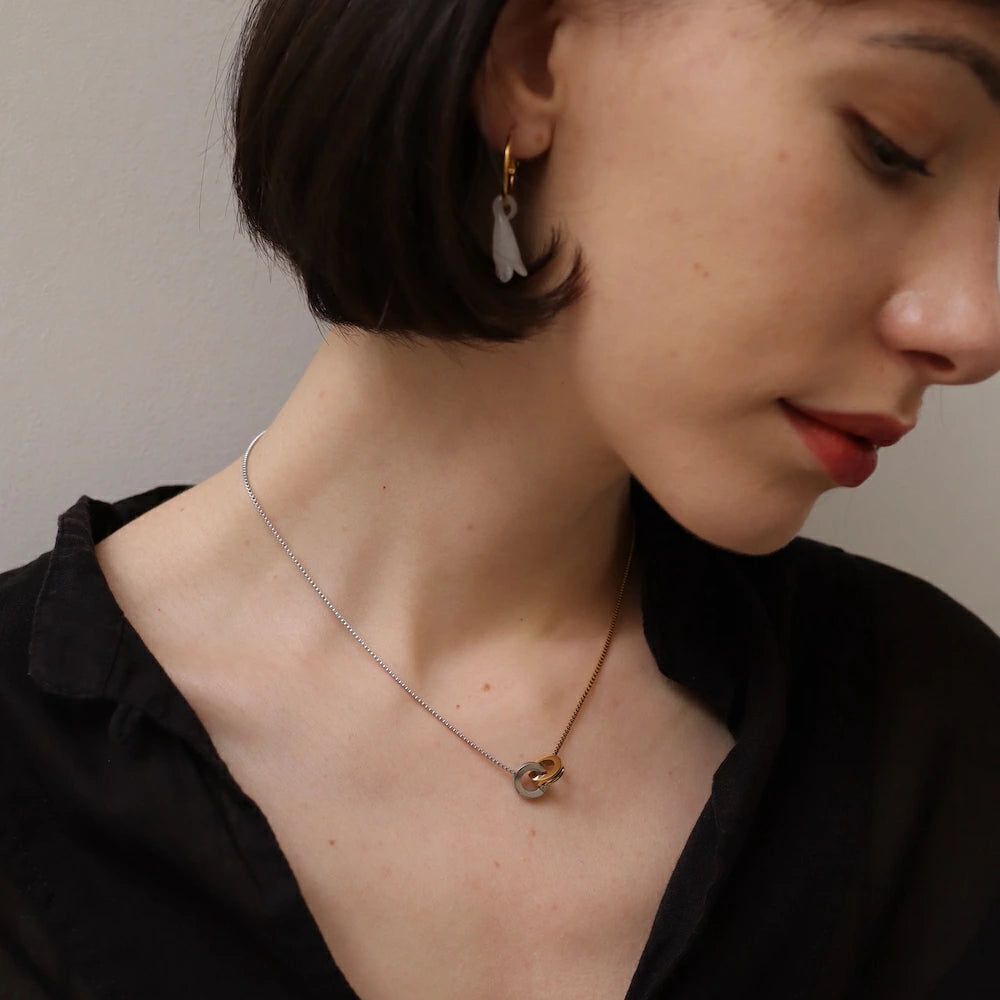 N210 stainless bi-color ring necklace