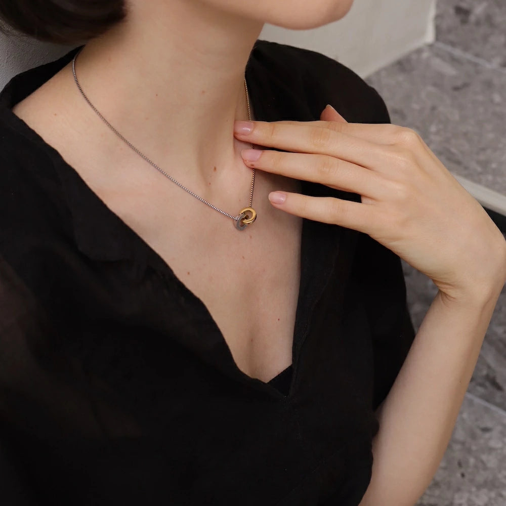 N210 stainless bi-color ring necklace