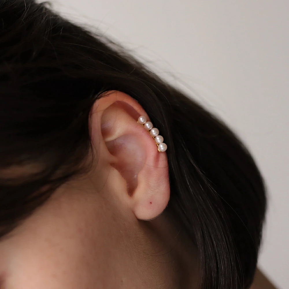 C083 silver925 vertical pearl earcuff