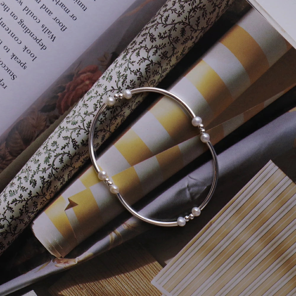 N027 silver925 pearl tube bracelet