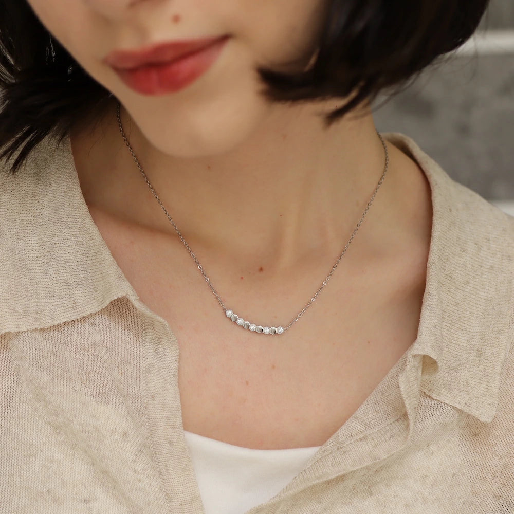N223 stainless honeycomb line necklace