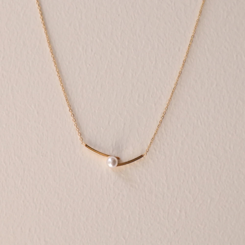 N226 stainless pearl bar necklace