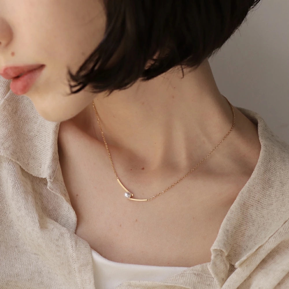 N226 stainless pearl bar necklace