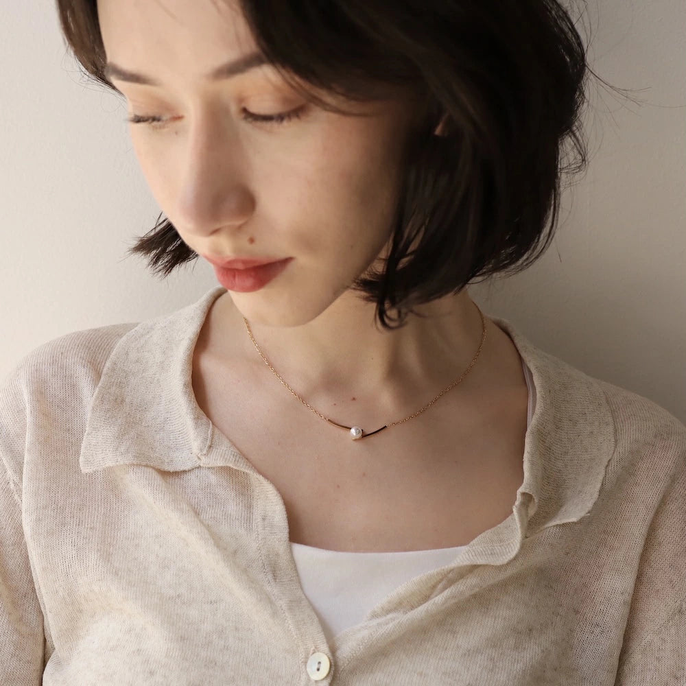 N226 stainless pearl bar necklace