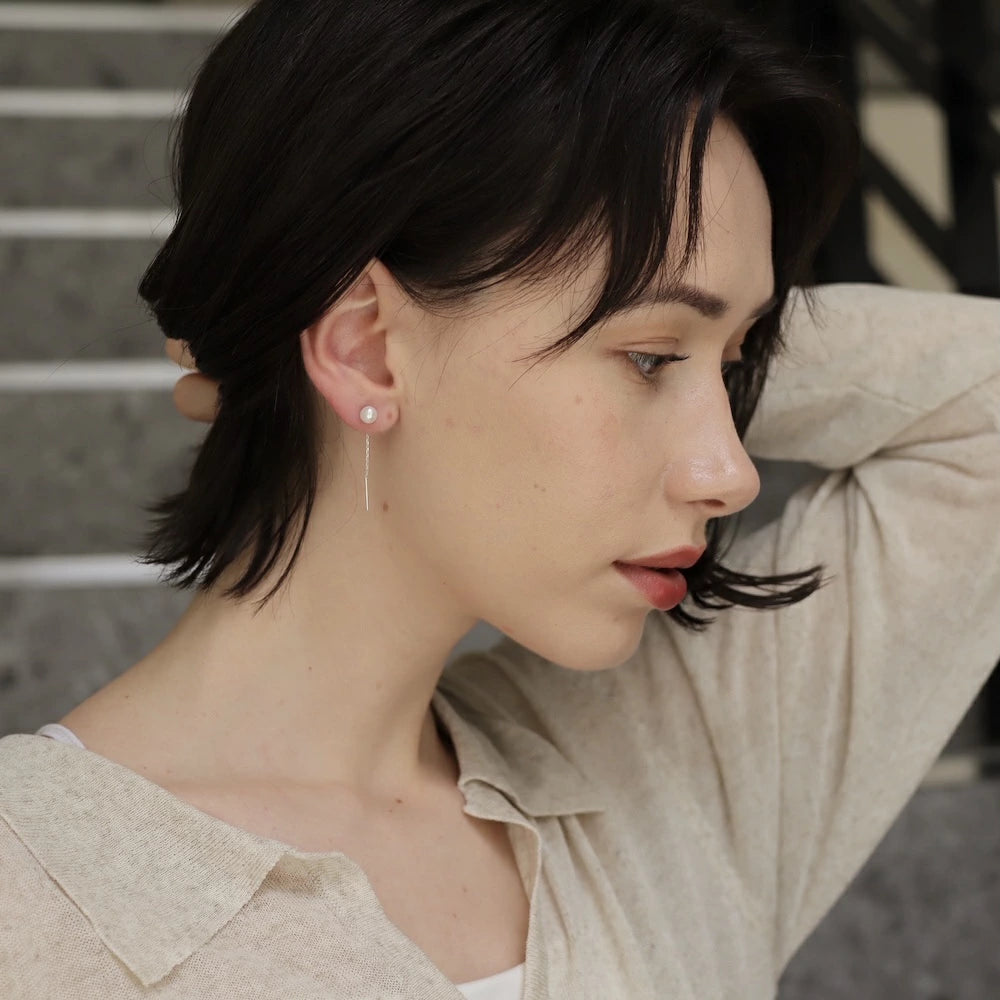 P431 silver925 pearl drop American pierce