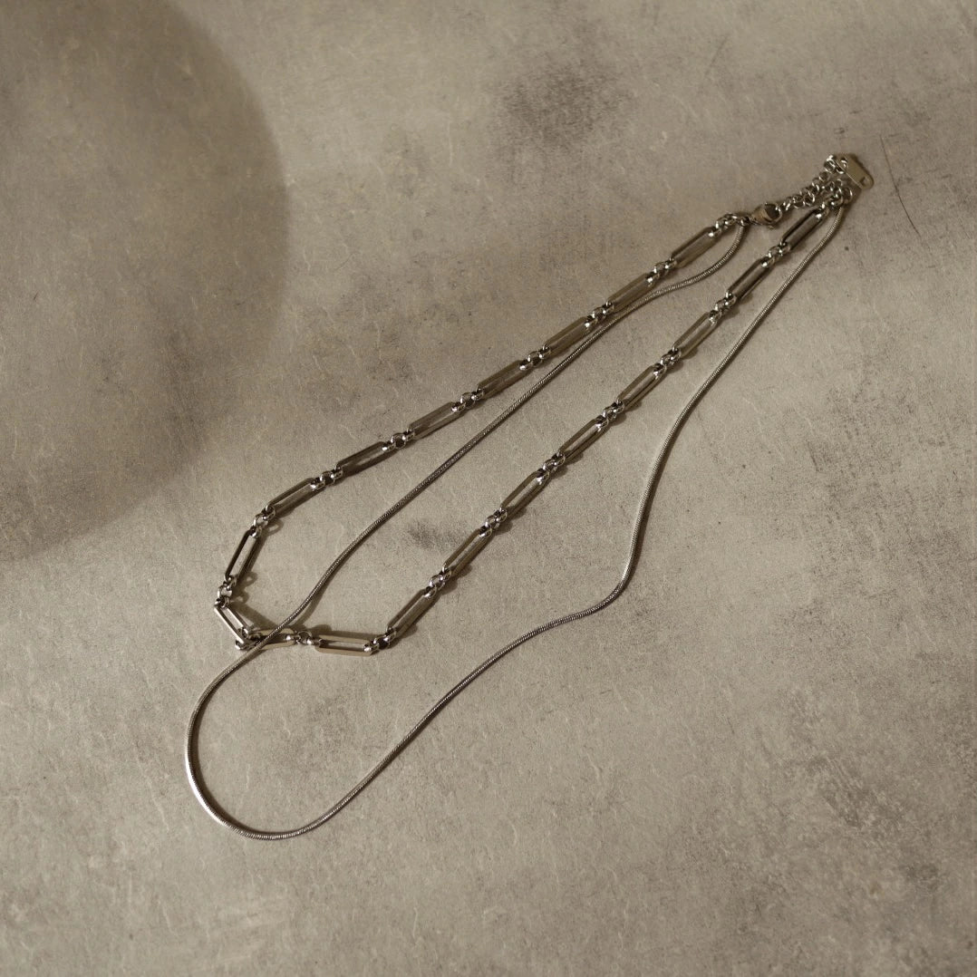 N127 stainless double chain necklace