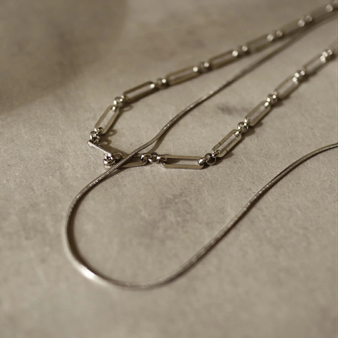 N127 stainless double chain necklace