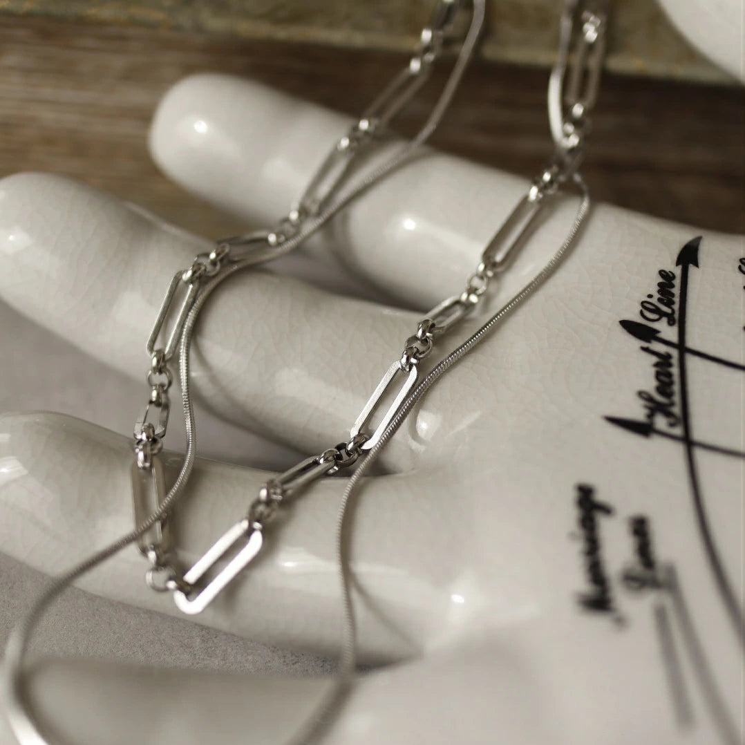 N127 stainless double chain necklace