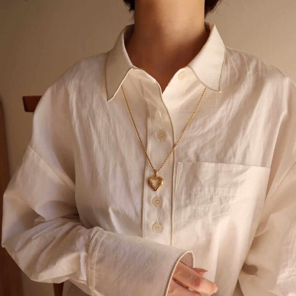 N010 stainless heart long necklace