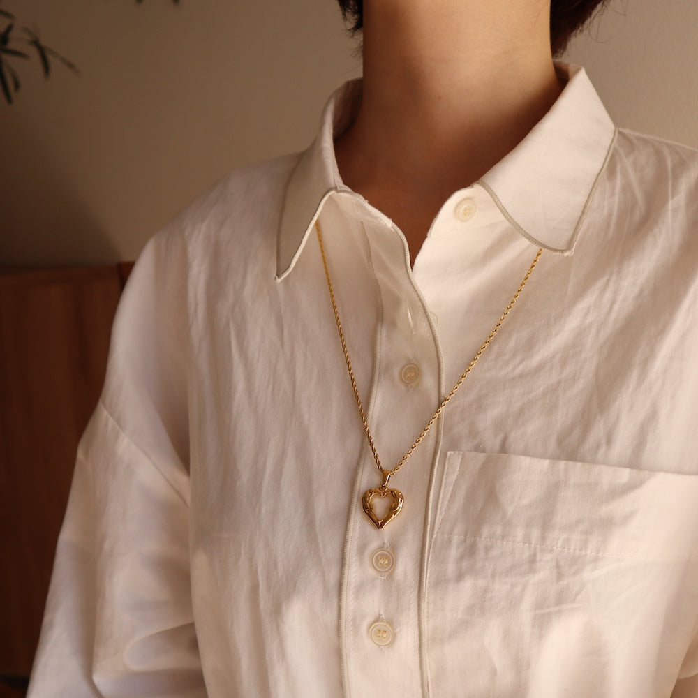 N010 stainless heart long necklace