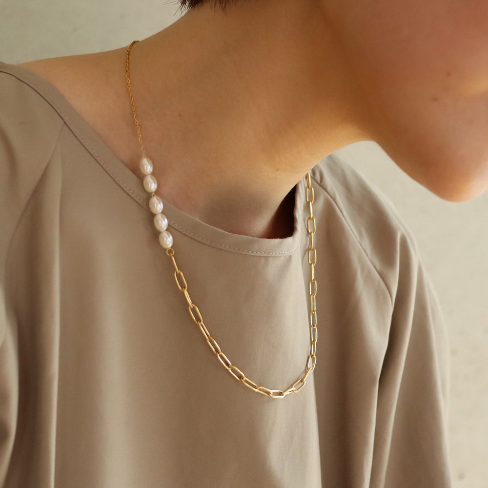 N145 stainless half pearl necklace