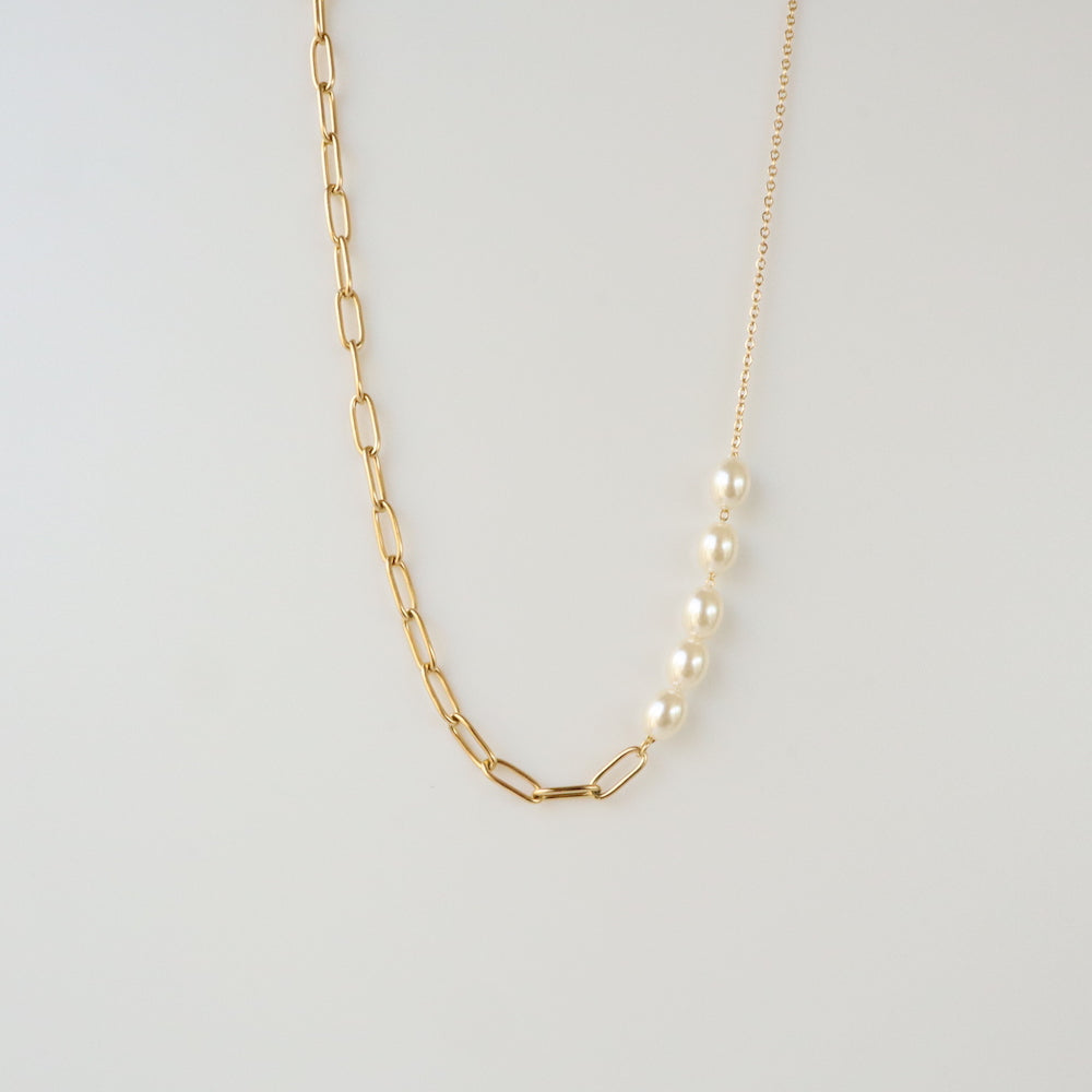 N145 stainless half pearl necklace