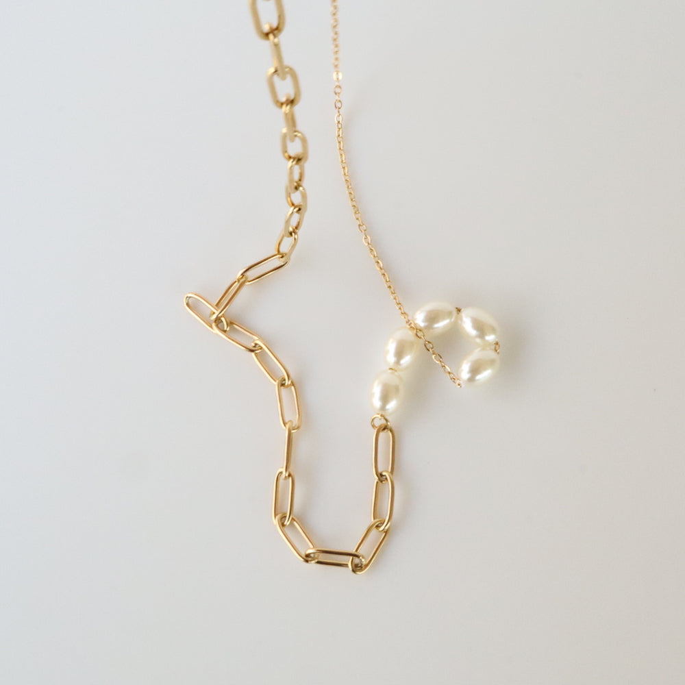 N145 stainless half pearl necklace