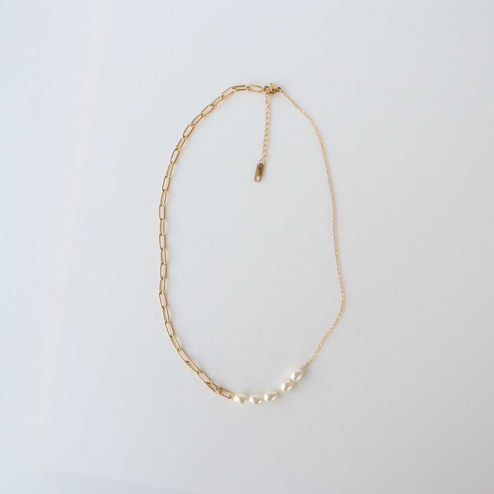 N145 stainless half pearl necklace