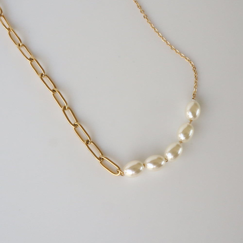 N145 stainless half pearl necklace