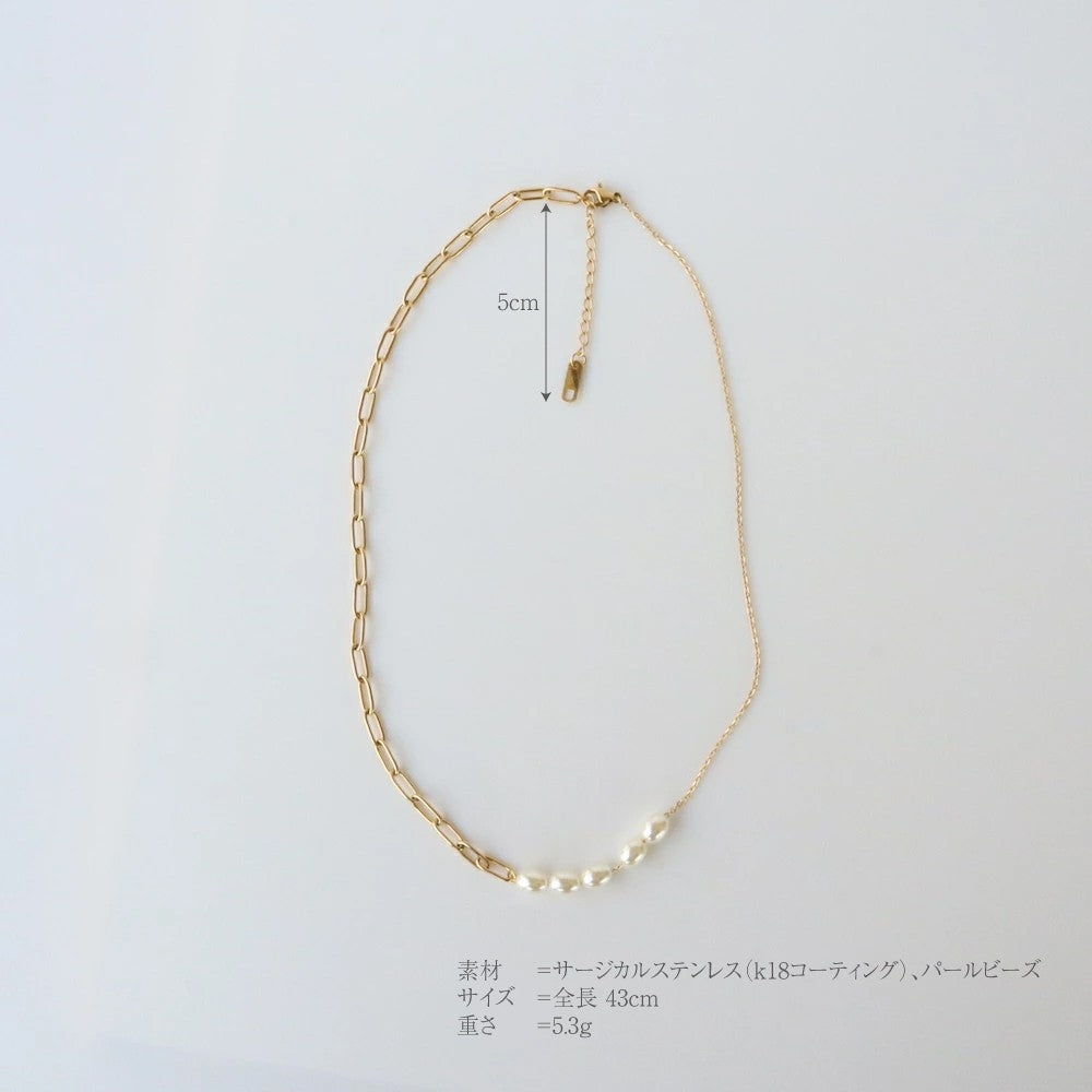 N145 stainless half pearl necklace