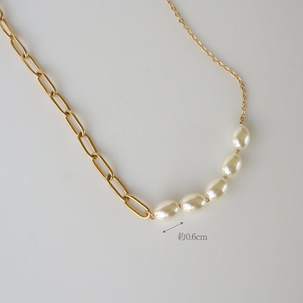 N145 stainless half pearl necklace