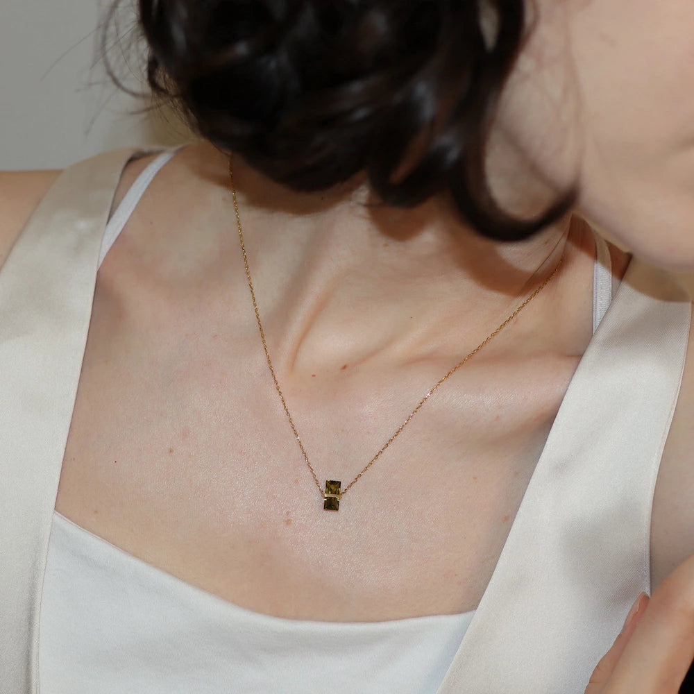 N229 stainless green zirconia pendant necklace