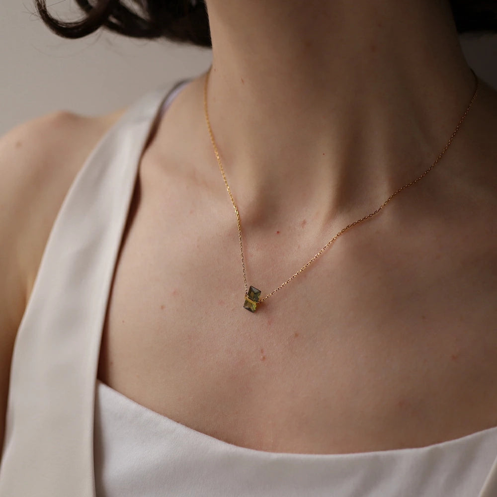 N229 stainless green zirconia pendant necklace