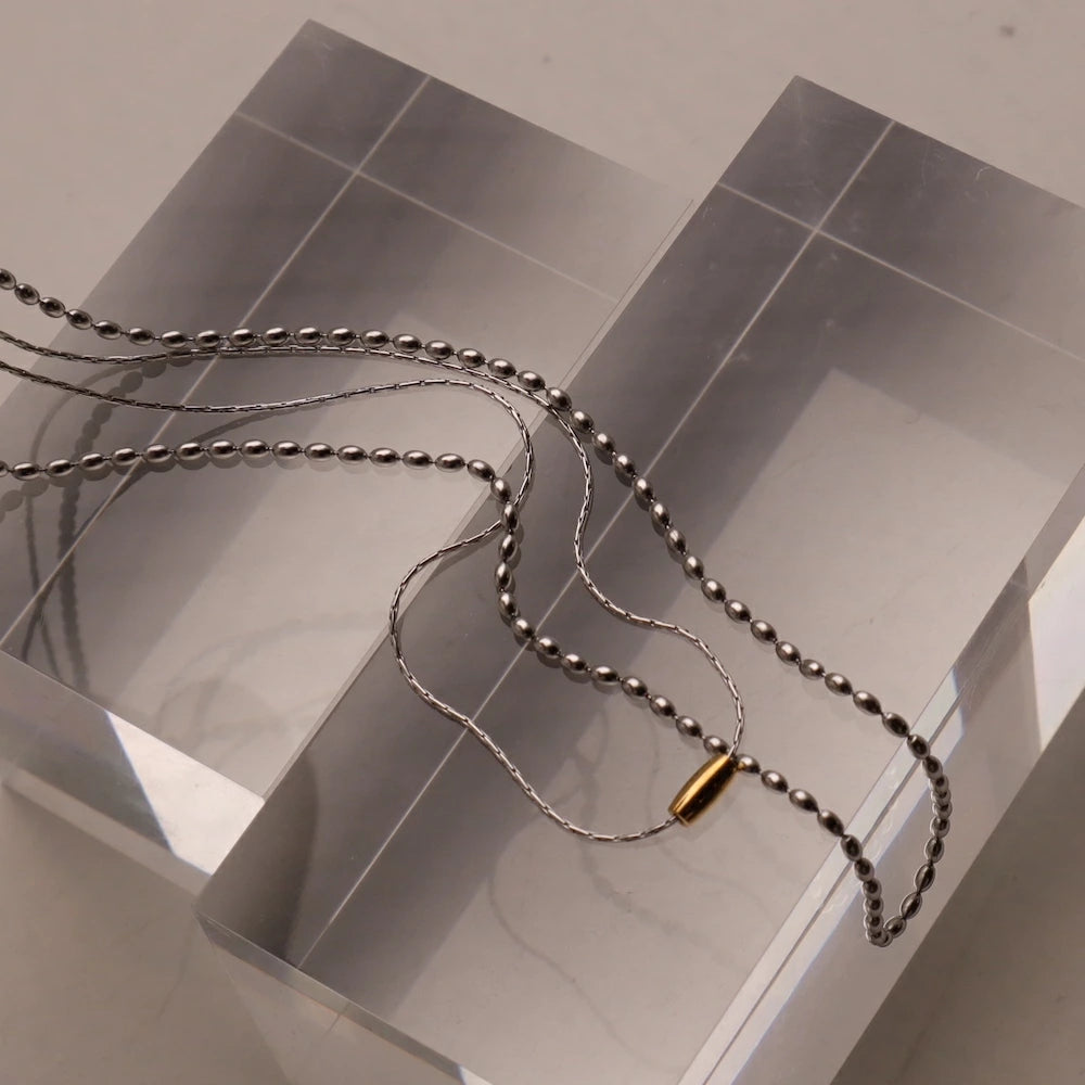 N233 stainless doublechain bi-color necklace