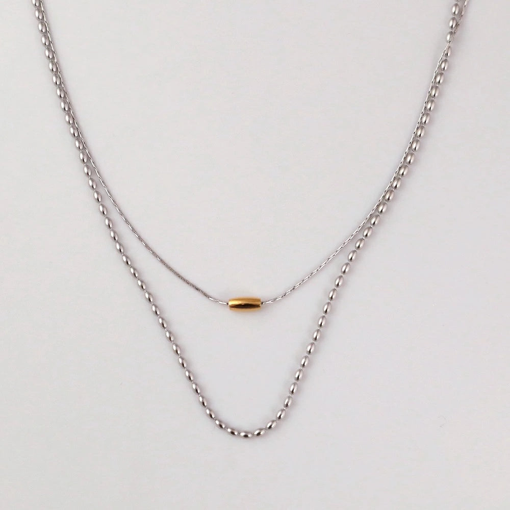 N233 stainless doublechain bi-color necklace
