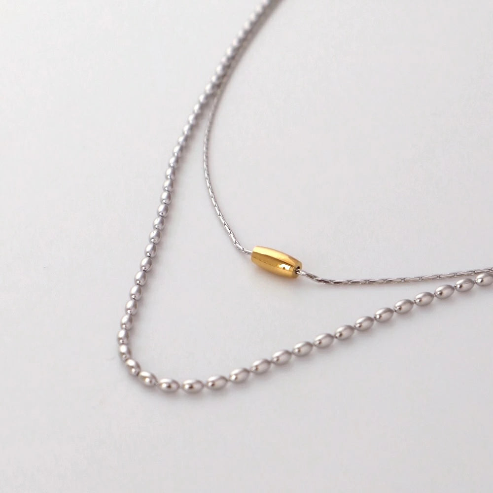 N233 stainless doublechain bi-color necklace