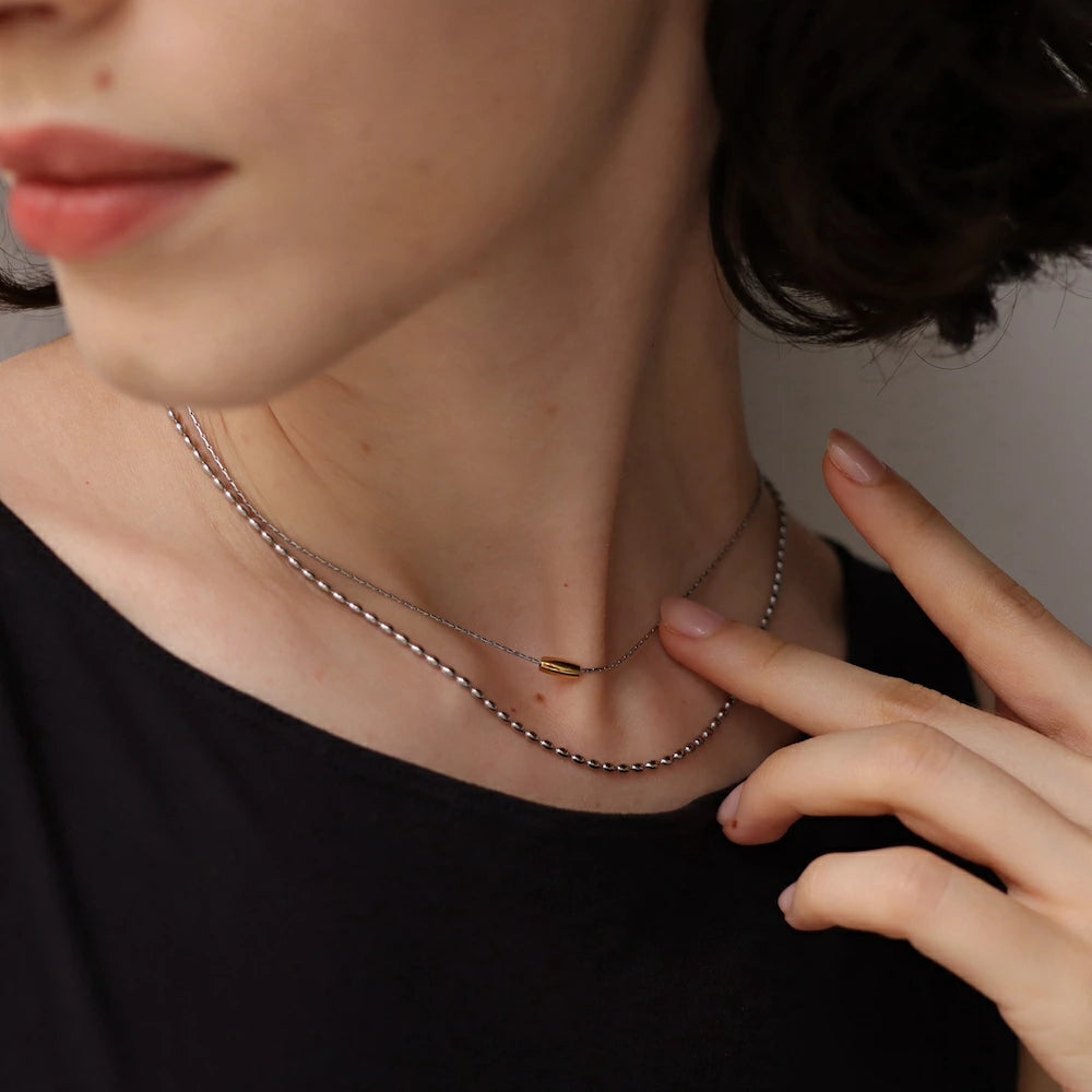 N233 stainless doublechain bi-color necklace