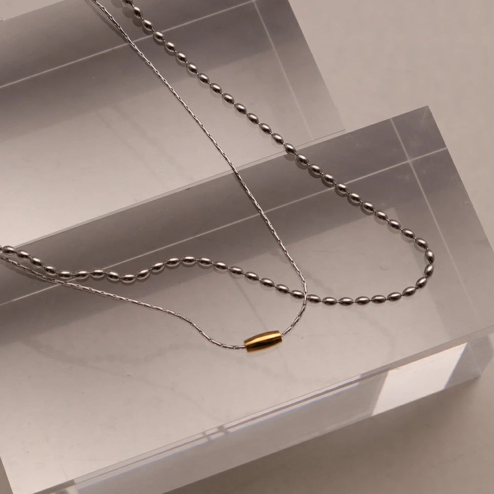 N233 stainless doublechain bi-color necklace