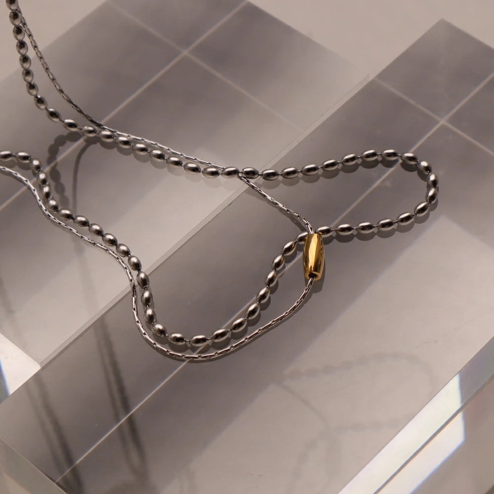 N233 stainless doublechain bi-color necklace